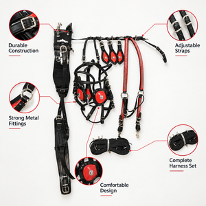 Ensemble de harnais de conduite pour chevaux |   Harnais de charrette en cuir réglable avec robustes attaches métalliques pour l'équitation - Product Image 4