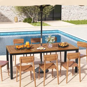 Tavolo da Pranzo per Esterni per 8 Persone, 79 Pollici, Set da Patio in Legno di Acacia con Foro per Ombrellone per Uso in Giardino - Product Image 2