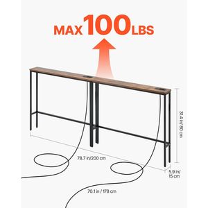 Set di 2 Tavoli Consolle Stretti con Struttura in Metallo, Tavolo Lungo a 1 Ripiano per Ingresso e Dietro il Divano con Prese di Corrente, Design 'Fr' - Product Image 3