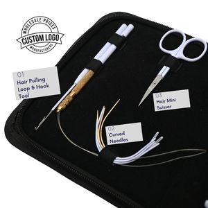 Complete Hair Extension Tools Kit 3Hole Crimping Plier Keratin Bond Cutter Hook Loop Tool Mini Scissor Curved <b>Needle</b> Accessories - Product Image 3