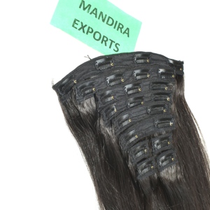 Extensions de cheveux naturels bruts Remy indiens non traités, à clipser, lisses, cuticules alignées, haute qualité, couleur noire, 100g - Product Image 3