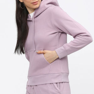 Sudadera con capucha lisa para mujer, de manga larga, novedades, informal, con bolsillos, transpirable, de algodón tejido, color rosa claro, para otoño - Product Image 5