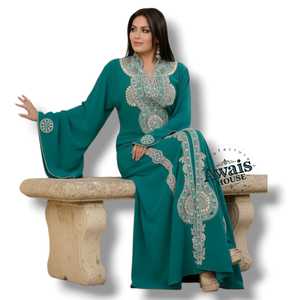 Wholesale AWAIS HOUSE Luxury 2-Piece <b>Set</b> Muslim Women <b>Modest</b> Simple Solid Chiffon Beaded Washable Kaftan Floor-Length A-Line - Product Image 4