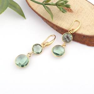 Boucles d'oreilles pendantes en argent sterling 925 plaqué or 14 carats avec améthyste verte, bijoux pour femmes - Product Image 3
