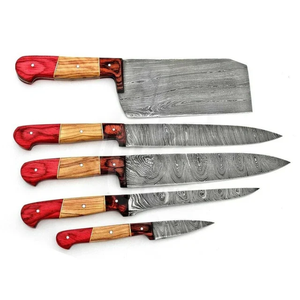 Ensemble de couteaux de chef professionnels en acier inoxydable écologique à cinq pièces avec manche en bois Pakka, vente en gros, très demandé - Product Image 2