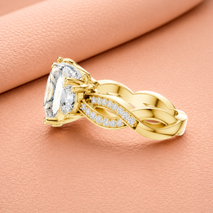 Anillo de compromiso de lujo con diamante talla princesa en oro amarillo, anillo nupcial con pavé, joyería de boda llamativa, regalo para mujer - Product Image 3