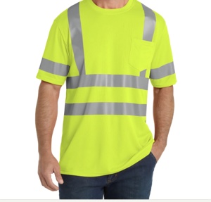Men's <b>Hi</b> <b>Vis</b> Yellow Reflective Work <b>T</b>-<b>Shirt</b> With Black Bottom And Silver Stripes For Safety Wear - Product Image 6