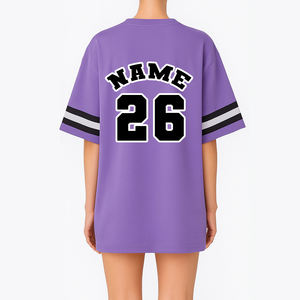Robe de football surdimensionnée personnalisée pour femme, col en V, manches courtes, t-shirt long de sport, haut streetwear violet - Product Image 4