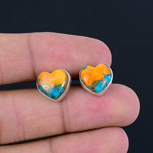 925 Sterling <b>Silver</b> Gemstone Spiny Oyster Turquoise <b>Stud</b> Earrings 925 Solid Sterling <b>Silver</b> Women Girls <b>Stud</b> Earrings Jewelry - Product Image 3