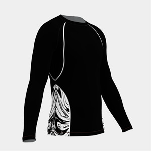 Men's Fitted Black Long Sleeve <b>Compression</b> Rash Guard with White Side Panels for Mixed Martial Arts Training - Product Image 4