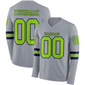 Jersey Personalizado de Fútbol Americano de Manga Larga con Cuello en V, Spandex/Poliéster, Transpirable, de Secado Rápido, Ligero, Color Personalizado al por Mayor OEM - Product Image 2