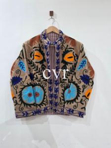 Manteau en velours brodé à la main à motif floral, col mandarin, grande taille, vêtements d'extérieur pour femmes, style bohème, manches longues - Product Image 1