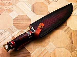 Couteau de chasse artisanal haut de gamme à lame fixe en acier Damas, pointe clip, pour usage extérieur et camping, cadeau avec garantie de 3 ans - Product Image 3