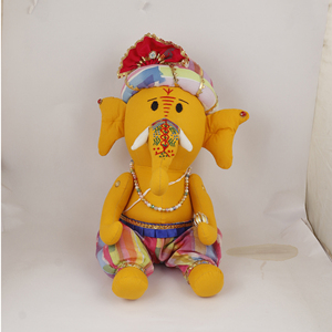 Yellow Ganesh Plush Toy Handmade Soft Stuffed Elephant God <b>Doll</b> with Colorful Dress for Festival Wholesale - Product Image 1