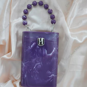 กระเป๋าคลัทช์ทรงถังเรซิ่นทำมือจากอินเดีย พร้อมหูหิ้วประดับลูกปัด หรูหราสำหรับงานเลี้ยงตอนเย็น งานแต่งงาน กระเป๋าถือสำหรับผู้หญิง - Product Image 4