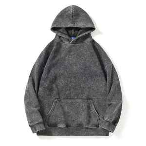 Vente en gros de sweats à capuche personnalisés effet délavé soleil, qualité 330 g/m², sans cordon, pour hommes, style vintage délavé à l'acide - Product Image 4