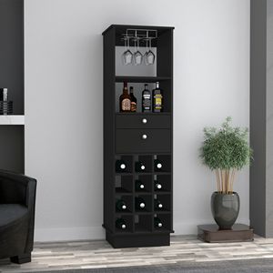 Mobile Bar Nero Wengue per 12 Bottiglie con 2 Cassetti e 1 Ripiano - Product Image 1