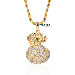Pendentif Sac d'Argent en Argent 925 Plaqué Or 18K avec Diamants de Laboratoire et Strass, Style Hiphop Unisexe pour Fête - Product Image 5