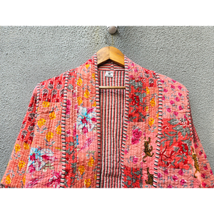 Women's Reversible Quilted Cotton Jacket Vintage Floral Patchwork <b>Open</b> Front Kimono Coat for Spring Autumn Gift for her - Product Image 4