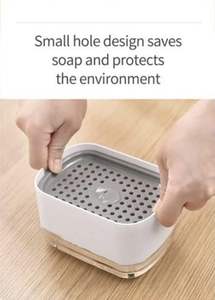 Distributeur de savon pour cuisine avec porte-éponge 400 ml, design évidé, durable et lisse, ensemble porte-éponge pour évier de cuisine - Product Image 2