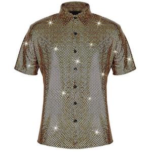 Chemise habillée de luxe OEM 2026 pour homme à manches courtes, imprimé pois scintillants, en satin, col rabattu, tenue formelle d'été - Product Image 1