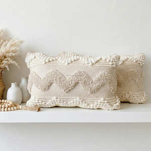 Housse de coussin lombaire en coton rayé style bohème, coussin décoratif texturé tissé noir et blanc pour canapé et salon - Product Image 6