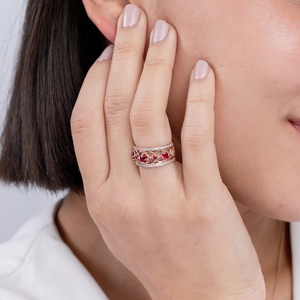 Bague de fiançailles classique en or massif 14 carats, style Art Déco, avec rubis et diamants gradués, inspirée de l'Art Déco, OEM - Product Image 5