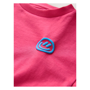 T-shirt rose à col rond et manches courtes avec logo bleu, coupe classique, couleur unie, en jersey tricoté pour enfants - Product Image 4