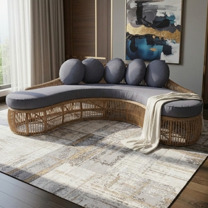Modern Luxury Curved Rattan Dining Chair Handwoven Natural Cane Wicker UV-Resistant Eco-Friendly High End Hotel Villa Lounge - Product Image 1