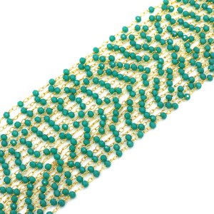 Chaîne de chapelet plaquée or avec perles rondes facettées en chrysoprase hydro, fil enroulé, 3 mm, fournitures pour la fabrication de bijoux - Product Image 3