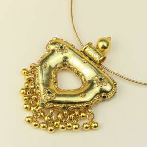 Designer 925 Sterling <b>Silver</b> Gold Plated Tribal Pendant Necklace with Bead Drop Women Jewelry - Product Image 1