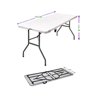 Table pliante portable 5FT avec plateau HDPE facile à nettoyer, idéale pour le bureau, le camping, le jardin, les banquets, la terrasse, avec structure en acier thermolaqué.