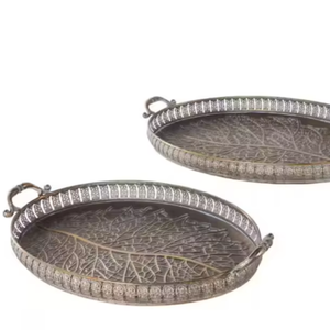 Bandeja de fruta de hierro de Metal con forma ovalada decorativa de lujo, bandejas de decoración nórdica de cobre en relieve antiguo para el hogar para boda - Product Image 1