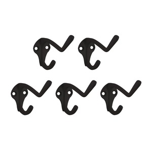 Juego de 5 ganchos de pared de metal negro, estilo industrial resistente, para almacenamiento de ropa, instalación con taladro - Product Image 1