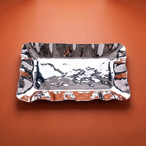 Exquisite Wavy Metal Chocolate <b>Tray</b> With Hammered <b>Mirror</b> Finish, Perfect For Luxury Home Decor And Serving Catering Event - Product Image 1