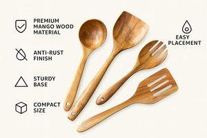 Ensemble de 4 spatules et cuillères de cuisine en bois, ustensiles en bois faits à la main pour servir, pour la maison, la cuisine, le restaurant et le café - Product Image 3