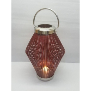 <b>Tapered</b> Red Bamboo Lantern <b>Candle</b> Holder with Metal Handle for Home Decoration - Product Image 3