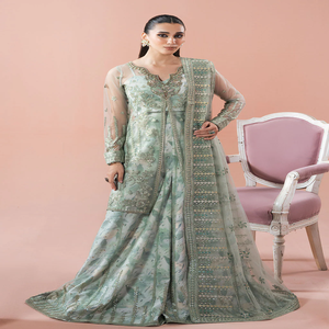 Robe de mariée élégante en soie verte Salwar Kameez, longueur au sol, pour femmes, style Inde Pakistan, robes de soirée pour femmes, tenues de cérémonie - Product Image 1