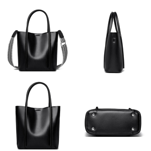 Sac fourre-tout minimaliste en cuir PU pour femme, grande capacité, deux poignées, fermeture éclair, style décontracté, usage quotidien, couleur noire - Product Image 3