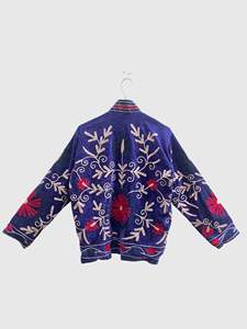 Veste en lin brodée de fleurs, col montant, manches longues, style Prairie Chic, vêtements de printemps pour femmes - Product Image 2