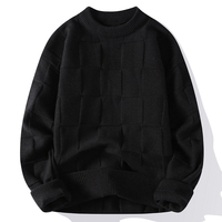 Pull à col rond pour homme, couleur unie, manches longues, tricoté, anti-boulochage, vêtements décontractés d'hiver, 100% acrylique