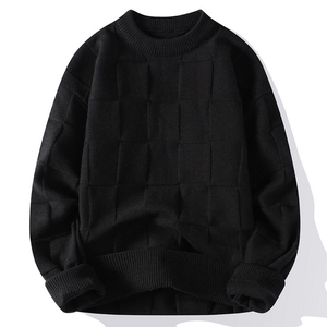 Pull à col rond pour homme, couleur unie, manches longues, tricoté, anti-boulochage, vêtements décontractés d'hiver, 100% acrylique - Product Image 1