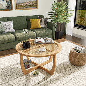 Mesa de centro de ratán redonda Boho Coastal para muebles de sala de estar o centros de mesa - Product Image 5