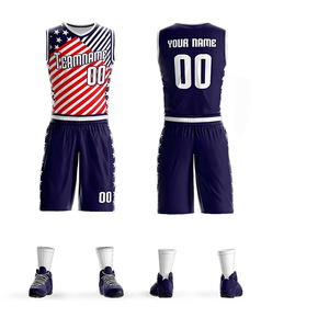 Conjunto de Uniforme de Baloncesto Personalizado Azul Rojo Blanco con Estrellas, Impresión Sublimada, Absorbente de Humedad, Ropa Deportiva Unisex para Adultos - Product Image 5