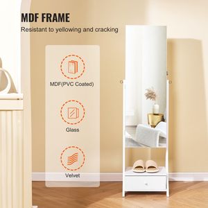 <b>Lockable</b> Full-Length Mirror Jewelry <b>Cabinet</b> with Velvet Lining Standing Jewelry Organizer Mirror Jewelry Storage - Product Image 6