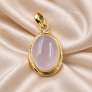 Pendentif unisexe minimaliste ovale en argent sterling 925 pur, fait main, avec pierre précieuse en quartz rose, serti dans un cadre, plaqué or rose - Product Image 3