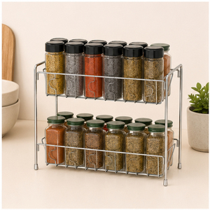 Étagère à épices de cuisine à 2 niveaux en acier inoxydable, organisateur de comptoir peu encombrant, support métallique pour rangement de cuisine - Product Image 2