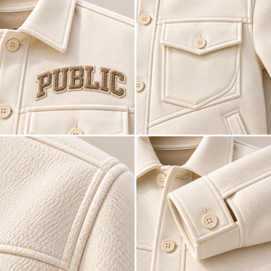 Veste Trucker à Col pour Homme, Logo Brodé en Chenille Personnalisé, Boutonnée, Manteau Décontracté en Tissu pour Homme, Commande en Gros OEM ODM - Product Image 3