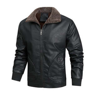 Chaqueta de Cuero Genuino Negra para Hombre con Cuello de Sherpa, Chaqueta de Motociclista Abrigada para Invierno, Fabricante OEM Personalizado - Product Image 1
