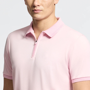 Men's Pink Short Sleeve Polo <b>Shirt</b> With <b>Flame</b> Logo Front Print Casual Breathable Pique Cotton Knitted Regular Fit - Product Image 4
